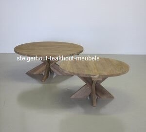 Teakhout ronde salontafel met kruispoot a n