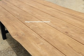 Teakhout tafel trestle bovenkant n