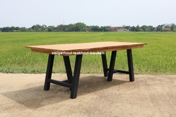 Teakhout tafel trestle sfeer n 0