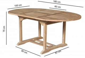 Teakhout tuintafeluitschuifbaar ovaal afmetingen