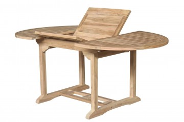 Teakhout tuintafeluitschuifbaar ovaal uitgeklapt