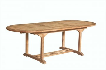 Teakhout tuintafeluitschuifbaar ovaal uitgeschoven