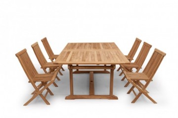 Teakhout tuintafeluitschuifbaar rechthoekig met klapstoelen