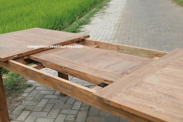 Teakhout uitschuif tafel dengkleh detail ijzer n