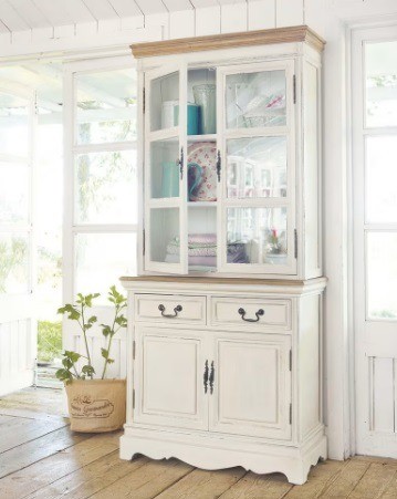 Vitrinekast smal  wit creme 85