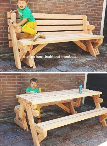 paradijs Moedig Puno Douglashout picknicktafel - uitklapbaar - tafel en bank in 1 -  steigerhout-teakhout-meubels