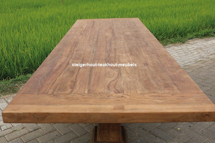 Overwegen demonstratie In de meeste gevallen Teakhout kloostertafel Dengkleh - 6 cm dik opgedikt blad - steigerhout- teakhout-meubels