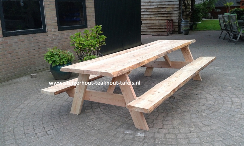 aansluiten plotseling Verkoper Douglas picknicktafel boomstam - steigerhout-teakhout-meubels