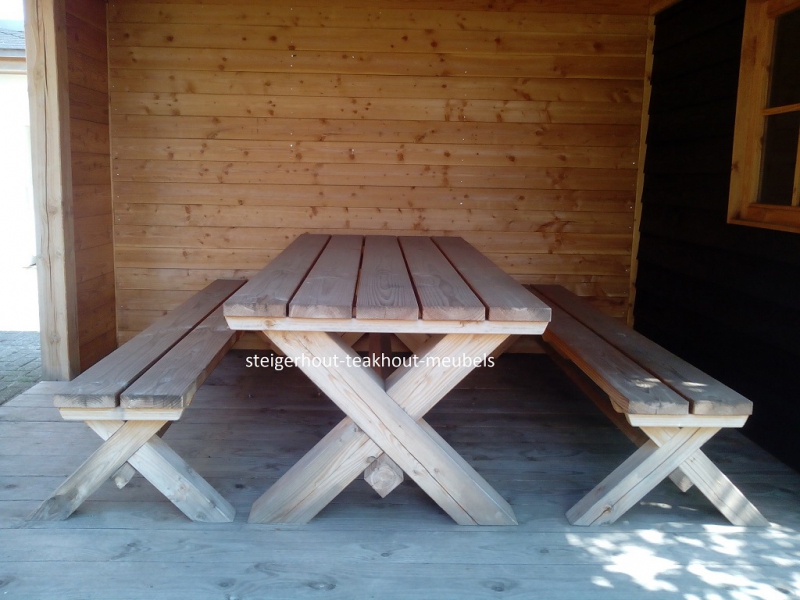 helper Niet doen Nauwkeurig Douglashout tuinset Luxe - tafel + 2 banken - steigerhout-teakhout-meubels