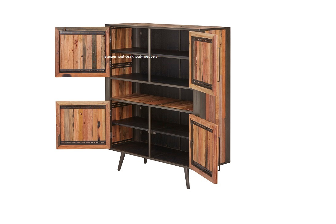 agitatie adelaar Schepsel Kast - Sloophout - Metaal - 130x45x150h - steigerhout-teakhout-meubels