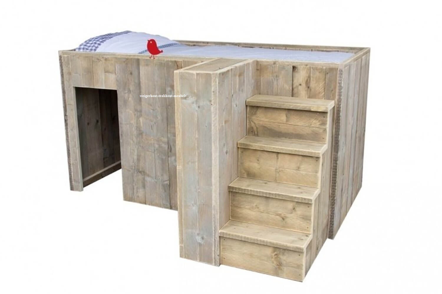 hoogslaper met kast - 212 x 102x - steigerhout -teakhout-meubels