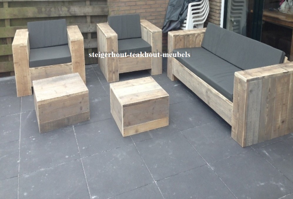 weduwnaar Reis Onafhankelijk Steigerhouten loungeset Chique, bank, 2 stoelen, 1 hocker -  steigerhout-teakhout-meubels