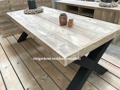 Ruïneren geleidelijk replica Steigerhouten tafel - Industrieel - 3 dik - steigerhout-teakhout-meubels