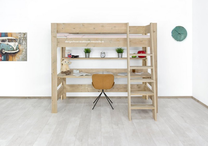 evenwichtig twist sjaal Steigerhouten hoogslaper met bureau 212 x 102 x 1.80 hoog -  steigerhout-teakhout-meubels